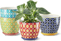 Metahom Ceramic Plant Pots, 5.8 Inch Flower Pots for Indoor Plants, Colorful Planters with Drainage Hole & Saucer, Garden Planters for Succulent, Orchid, Cactus, Home Decor, Set of 4