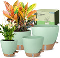 Self-Watering Pots for Indoor Plants 4 Pack, 6/8/10/12 Inch Outdoor Planters with Water Level Indicator & Deep Reservoir, Decorative Flower Pots for Home Decor (Green, 12+10+8+6 Inch)