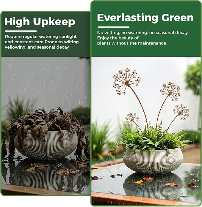 4-Pack Dandelion Metal Flowers for Outside, Rustic Wild Flower Decorative Garden Stakes for Potted Plants, Metal Yard Art, Gift-Boxed Indoor & Outdoor Garden Decor (Dandelion Flower Set)