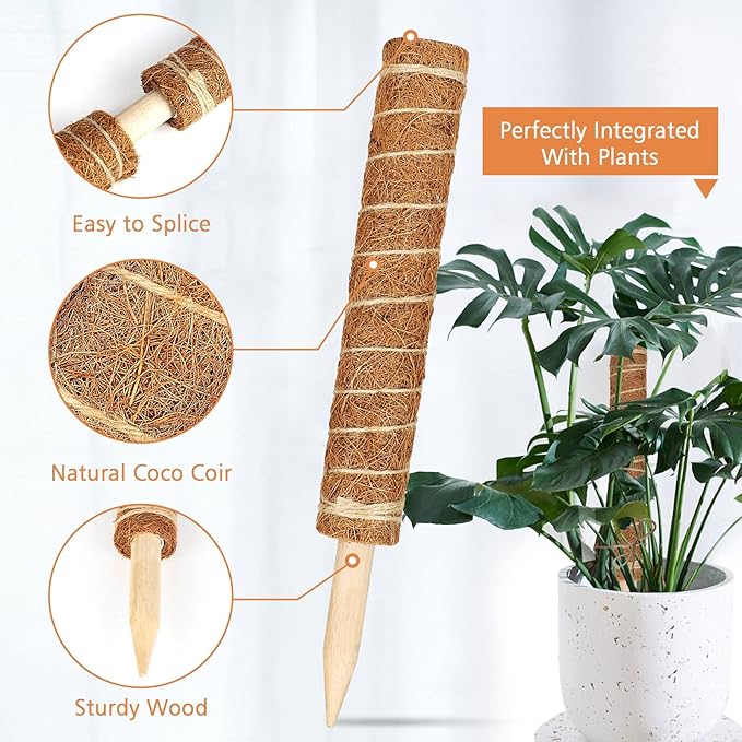 JJGoo Moss Pole for Plants Monstera,【8 Pack】 17 inch Plant Support Pole, Extendable Coir Totem Pole for Potted Plants Pothos, Train Indoor Climbing Plants to Grow Upwards