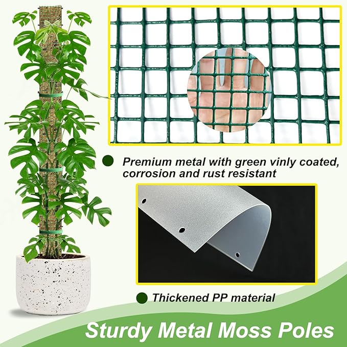 60" Metal Moss Pole, D Shape Sphagnum Moss Pole, Moss Poles for Climbing Plants, Monstera, Indoor Climbing Plants (2Pcs 60")
