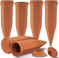 Soilagua Large Terracotta Watering Spikes with Lids, Automatic Plant Waterer Outdoor | Indoor, Vacation Friendly Clay Plant Watering Devices System, Slow Release Self Watering Planter Insert, 6 Pack