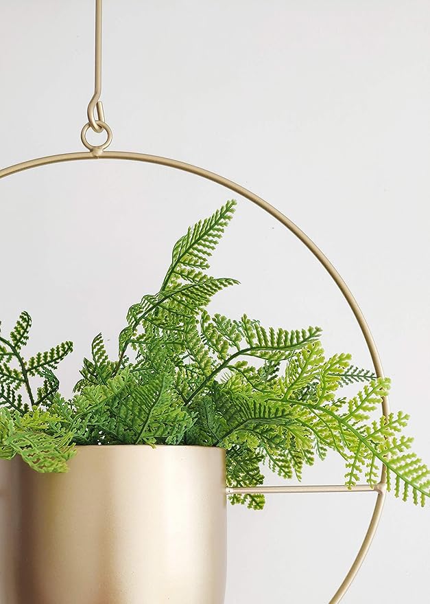 RISEON Boho Gold Metal Plant Hanger,Metal Wall and Ceiling Hanging Planter, Modern Planter, Mid Century Flower Pot Plant Holder, Minimalist Planter for Indoor Outdoor Home Decor