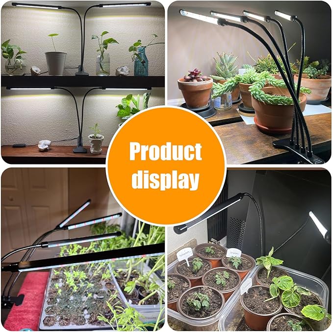 LED Clip-On Plant Growth Light - Auto On/Off Timer 4/8/12h - Dual Heads with Flexible Swan Necks - Full Spectrum LED - 3 Modes, 10 Dimmable Levels - Indoor Use for Seedlings, Succulents