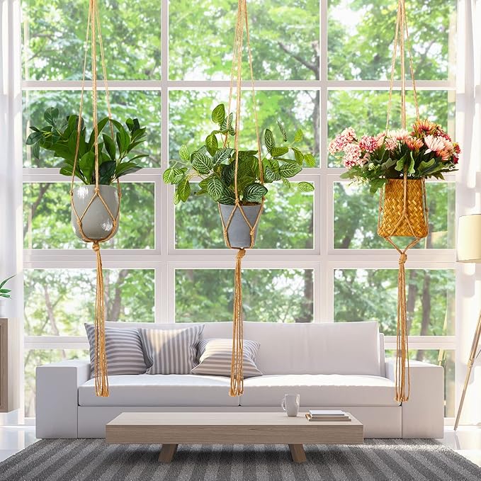 Newwiee 20 Pcs 48 Inches Macrame Plant Hangers Jute Rope Plant Holder Plant Hanger Indoor Rope Plant Hanger for Home Indoor Outdoor Garden Planter Flower Pot Holder Basket