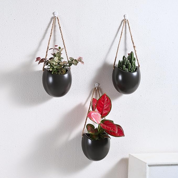 Set of 3 Ceramic Wall Vases - Hanging Pocket Planters for Indoor Plants, Wall Decor for Entryway Hallway Bathroom Living Room Dining Room