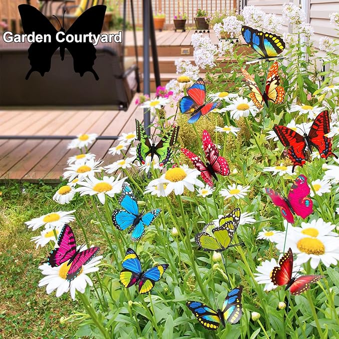 Augshy 75 Pcs Butterfly Decoration Stakes Garden Butterfly Wing Width 3.5in Ornaments for Indoor/Outdoor Christmas Decor