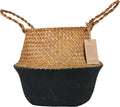 Blueming Large Seagrass Planter Basket – Wicker Planter Pot for Olive Trees, Faux Plants, or Snake Plant, Woven Rattan Planters for Modern Home Decor (Black Bottom, Large)