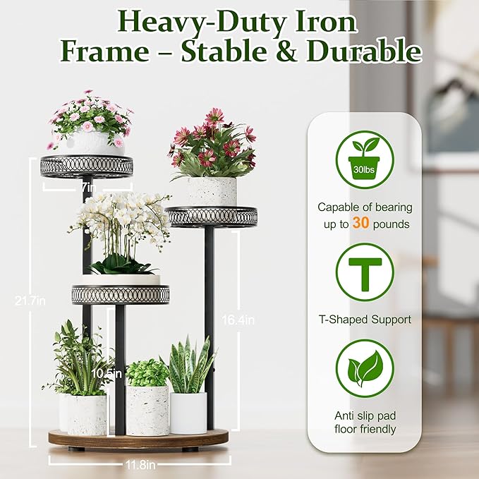 Black Stand Plants, 3-Tier Metal Plant Stands for Outdoor Indoor Plants,Heavy Duty Flower Pot Stands for Multiple Plants,Decoration Display Racks for Patio Garden -BlackFlower