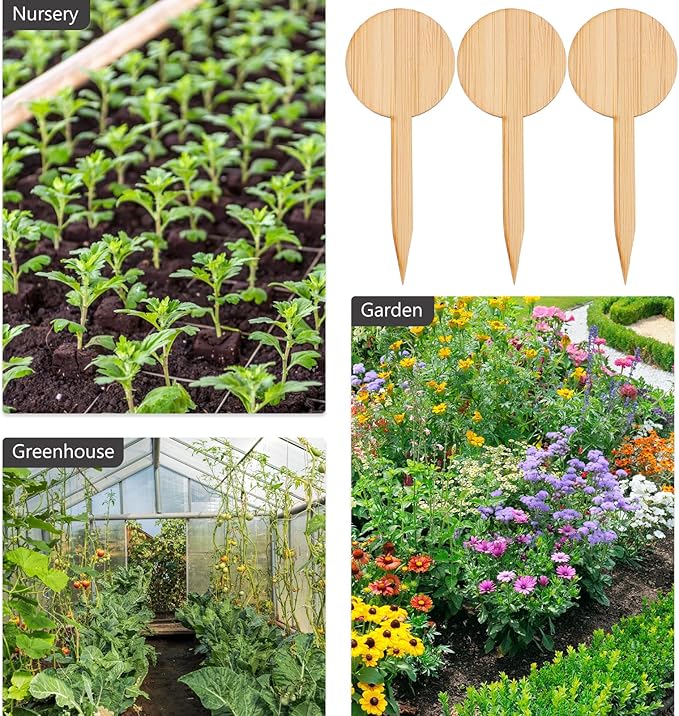 Kisangel Plant Markers Labels 60 Pcs Bamboo Potted Plant Round Live Succulents Plants
