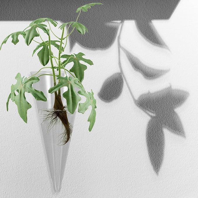 BESPORTBLE Hanging Hydroponic Glass Vase with Fish Tank Design, Wall-Mounted Plant Propagation Station for Indoor Greenery, Includes Large Cone Pot and No-Trace Nail Crystal Mud