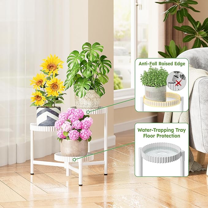 3 Tiered Tall Plant Stand Indoor Outdoor, Metral Flodable Plant Stand for Corner Display Rack Shelf, Multi-Tier Folding Planter Pot Holder Flower Stand for Living Room Balcony Garden Patio - WhiteFloroma