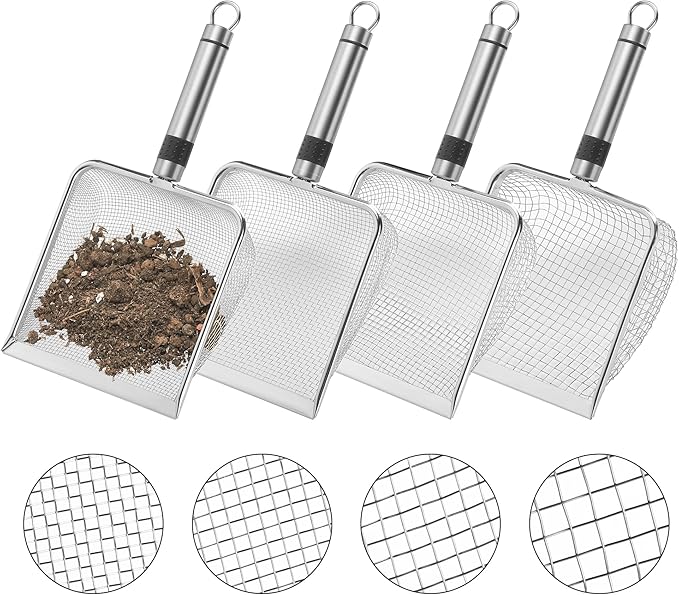 Adnee 4 Pcs Wider Gardening Soil Sifter-5.5" W Garden Sieve Sifter with Handle (2/2.8/3.8/5 mm Mesh)-Portable Gardening Sifter for Gradening Sand Soil Dirt Compost