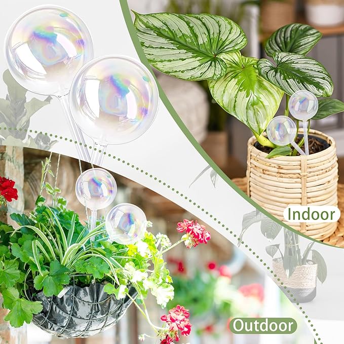 2Pcs Plant Watering Globes,Iridescent Rainbow Glass Self Watering Planter Insert,Clear Watering Bulbs for Indoor,Outdoor,Flowerpot,Hanging Plants,Home Garden