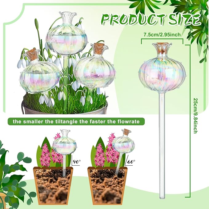 Yungyan 6 Pcs Self Watering Plant Globes Glass Cactus Insert Watering Devices Automatic Plant Watering Bulbs Water Globes for Indoor Outdoor Plants(Rainbow Color,9.84 Inch)