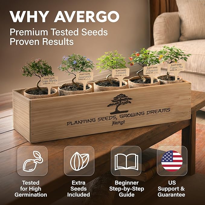 AVERGO Bonsai Tree Kit Classic - 5X Unique Japanese Bonzai Trees | Complete Indoor Bonsai Starter Kits for Growing Trees – DIY Gardening Gifts for Mother's Day, Women & Men
