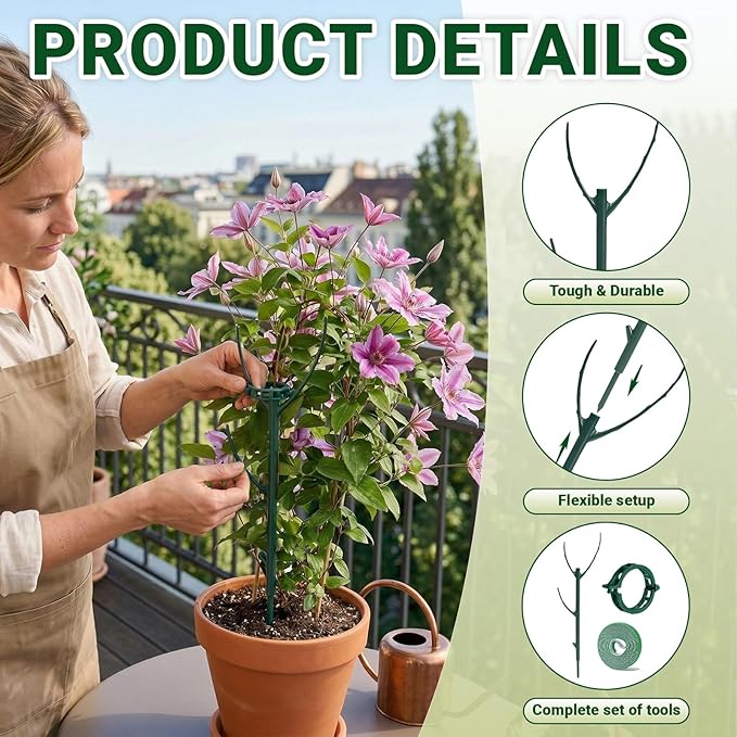5pack Monstera Plant Support – Stackable Indoor & Outdoor Support, for Climbing Plants, Pothos & Other Small Plants, with Clamps & Other Planting Accessories, Perfect Moss Pole Replacement