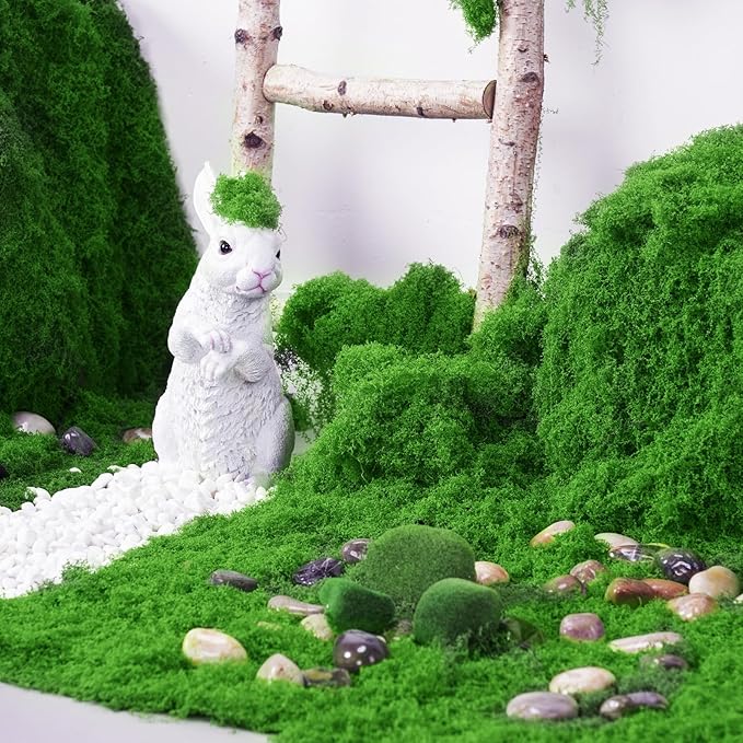 MGLIFEUL 1.125 LBS Artificial Fake Moss for Crafts Plants Indoor with Non-Stick Gloves and Tweezers，Preserved Green Plant Faux Craft Moss Musgo for Fairy Garden Outdoor Home Decorating Model Making