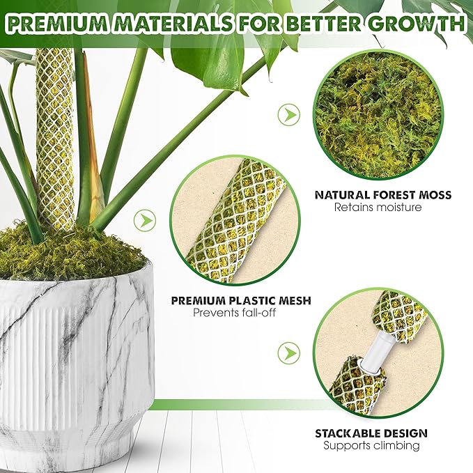 DUSPRO 2 Pack 22" White Stackable Mesh Moss Pole for Plants – Extendable Up to 39", Natural Forest Moss Pole Monstera Plant Support, Moss Stick for Climbing Plants, Indoor Plant Stakes Accessories