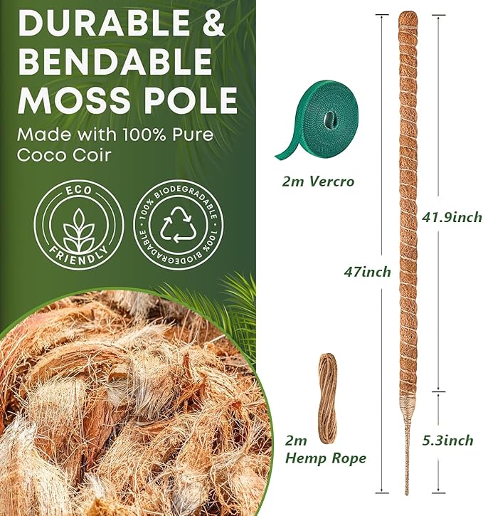 MAFONE Moss Pole, 47 Inch Bendable Moss Pole Plant Support for Monstera for Climbing Plants Indoor, Handmade Coco Coir Plant Pole Sticks Support Stakes