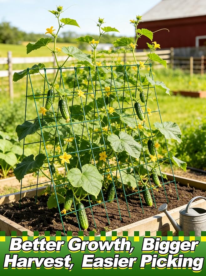 2 Sets Cucumber Trellis for Raised Garden Bed - 4.5mm Wire Heavy Duty Weather-Resistant Foldable A-Frame Metal Plant Support for Squash Pole Bean Climbing Plants Vegetables Outdoor, 39'' L x 15.7'' W