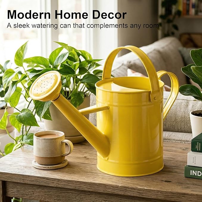 Topadorn Watering Can for Plants, 55 Oz Metal Watering Can with Removable Spout for Indoor & Outdoor Plants, Long Spout Garden Watering Can, Yellow