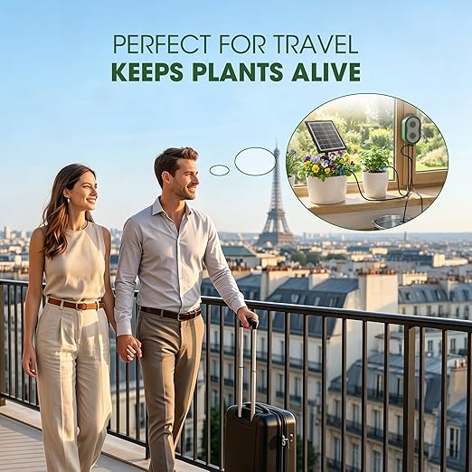 50FT Solar Automatic Drip Irrigation Kit System, Smart Self-Watering System with USB Charging for Outdoor Indoor Use, 2200mAh Automatic Watering System Supports 15 Pots for Garden, Balcony & Patio