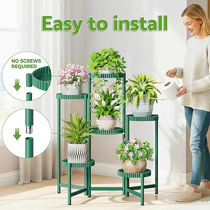 6 Tier Large Plant Stand Indoor, 7.9 Inch Wide Tall Corner Metal Plant Stands Outdoor for Multiple Plants, Folding Tiered Flower Display Holder Rack Shelf for Living Room Patio Porch Balcony - GreenFloroma