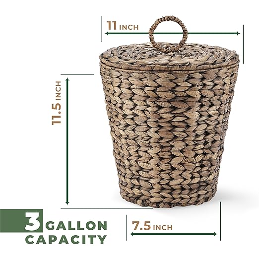84ECO 3 Gallon Black Wicker Trash Can with Lid and Liner