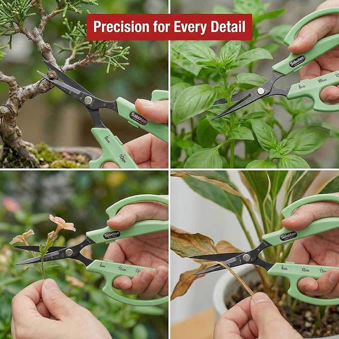 Saboten Fluorine Coated Straight Blade Trimming Scissors Green PT-1 160mm Precision Gardening Bonsai and Floral Shears Made in Japan