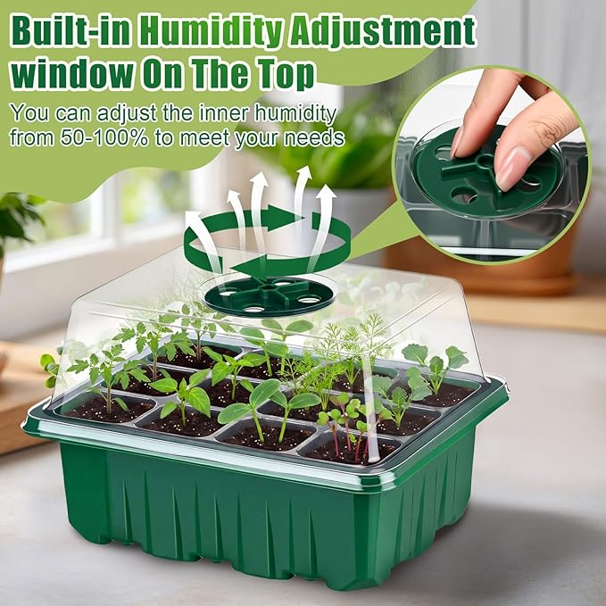 24 Pack Seed Starter Tray Seedling Kit with Adjustable Humidity Dome and Base Indoor Plant Germination Tray Mini Greenhouse Germination Kit Planter Starter for Plant Growing Starting