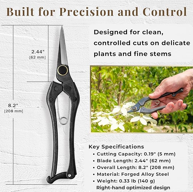 Wablade Japanese Pruning Shears Double-Edge, Clean Cuts for Soft Stems, Precision Garden Scissors for Flowers & Plants, 0.2" (5 mm), Made in Japan (Double-blade)