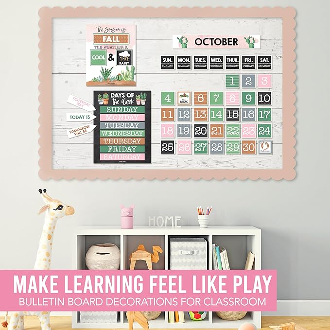 Hadley Designs Classroom Calendar Set Bulletin Board Decorations - Cactus School Calendar for Classroom Decor, Kindergarten Preschool Elementary Teacher Must Haves, Homeschool & Daycare Essentials