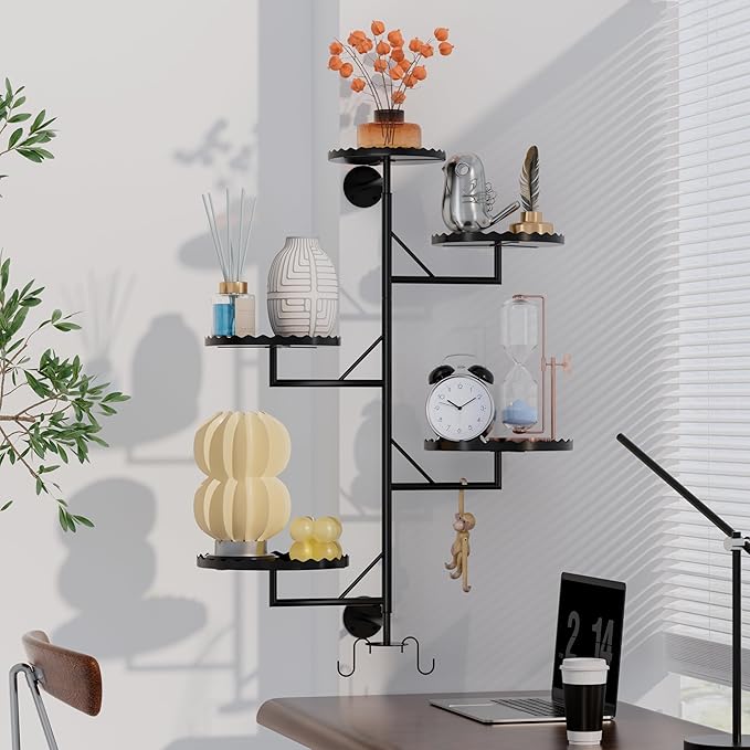 GcdPai Rotating Window Plant Shelves indoor 5-tier Metal Plant Stand, Wall Plant holder for Multiple Plants indoors, Window Sill Gifts for Small Spaces, Stylish and Functional Indoor Plant Stand Black