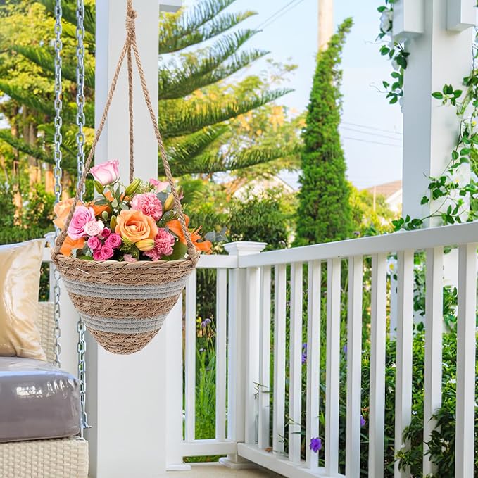 Yardwe Hanging Flower Pot Flower Pots Seagrass Hanging Planter Basket Rattan Planter Plant Orchid Flower Pot for Balcony Container Seagrass Round Planter Pots Decor Orchid Pot