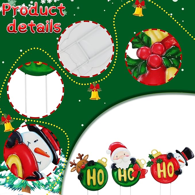 3 Pack Metal Christmas Yard Signs Decor for Multiple Stacked,Voumsil Christmas Yard Stakes Ball Fall Yard Decor for Outside Garden Lawn Porch