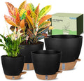 Self-Watering Pots for Indoor Plants 4 Pack, 6/8/10/12 Inch Outdoor Planters with Water Level Indicator & Deep Reservoir, Decorative Flower Pots for Home Decor (Black, 12+10+8+6 Inch)