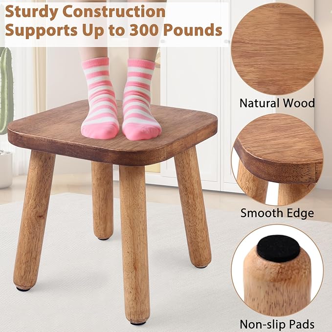 Wooden Step Stool, Indoor Plant Stand, Wood Legs Detachable for Plant Stand, Stable 9.3” Tall Flower Holder for Heavy Pots, Gardening Display for Decor Living Room Patio -Walnut