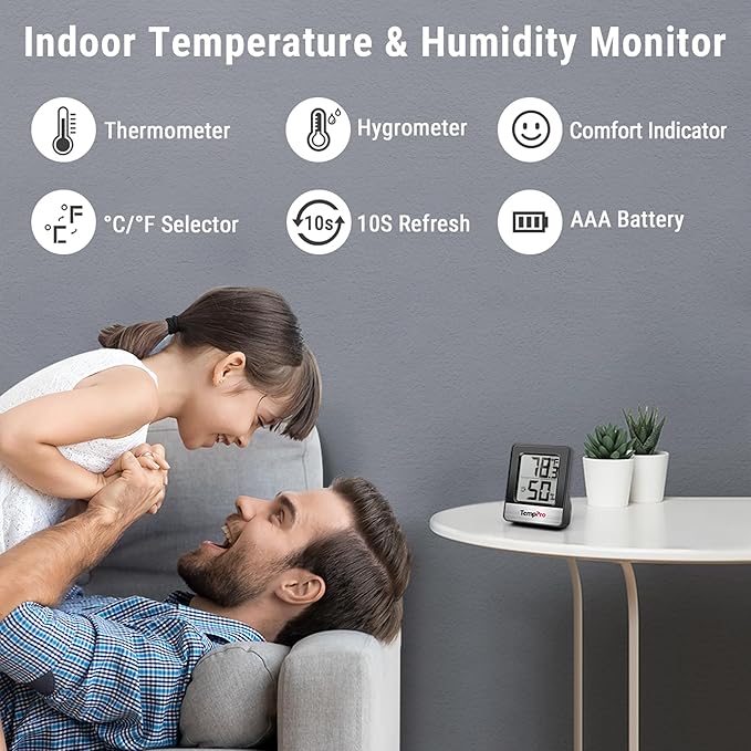 TempPro TP49 2 Pieces Digital Hygrometer Indoor Thermometer Humidity Meter Room Thermometer with Temperature and Humidity Monitor Mini Hygrometer Black Weather Station (Previously ThermoPro)