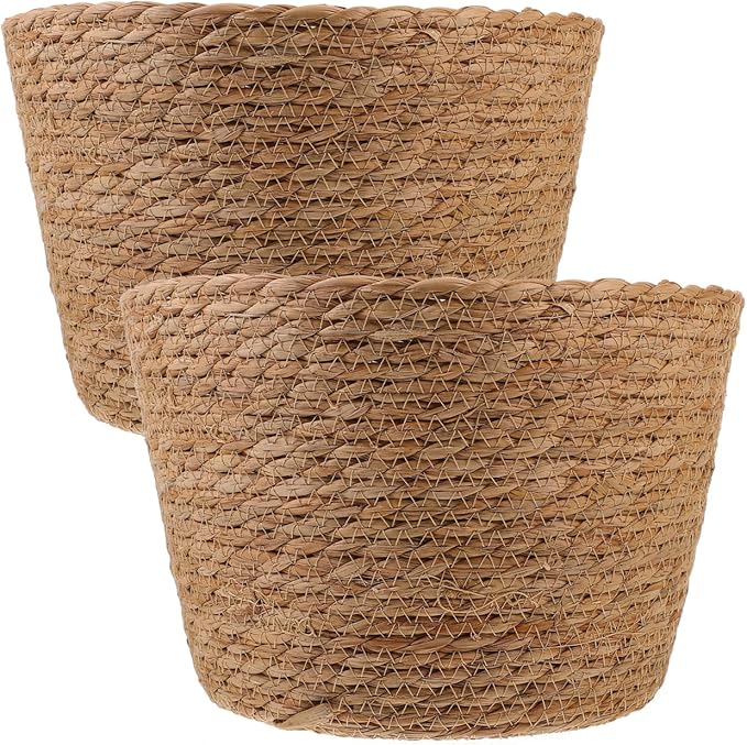 BESPORTBLE 2Pcs Hand Made Woven Flower Basket Durable Straw Decorative Planter Baskets for Home and Storage Classic Texture Design