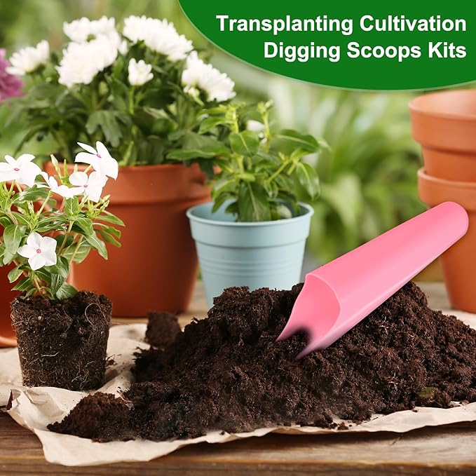 M METERXITY 2-Pack Bonsai Soil Scoops, Plastic Garden Soil Scoops Bucket Shovel Potting Scoopers for Transplanting/Flower Planting/Plant Succulent, Colorful Small Gardening Tools [Pink]