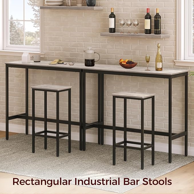 MAHANCRIS Set of 2 Bar Stools, 29.5" Tall Counter Bar Stools, Kitchen Breakfast Bar Chairs with Footrest, Rectangular Industrial Bar Chairs, for Dining Room, Greige and Black BAHG01701 (Pack of 4)