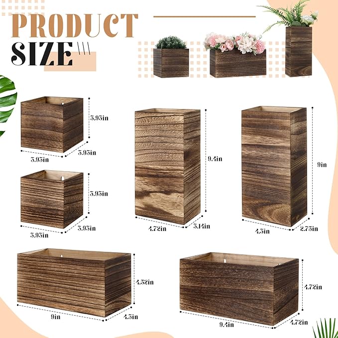 Ziliny 6 Pack Rustic Wood Wall Planters Hanging Wall Planters Pocket Vases Hanging Decor Vase for Plants Dried Flowers Faux Greenery Plants Indoor Living Room Bedroom Farmhouse Home Decor(5 Sizes)