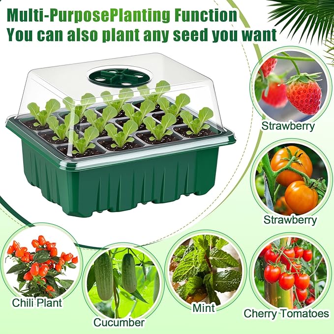 24 Pack Seed Starter Tray Seedling Kit with Adjustable Humidity Dome and Base Indoor Plant Germination Tray Mini Greenhouse Germination Kit Planter Starter for Plant Growing Starting