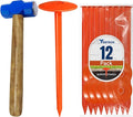 FEBTECH - Septic Tank Marker - 2.7" x 10" - Suitable Property line Markers for Protecting Your Septic Tank and Property Boundary with Solid and Sturdy Survey Stakes - Pack of 12 Pcs + 1 Hammer