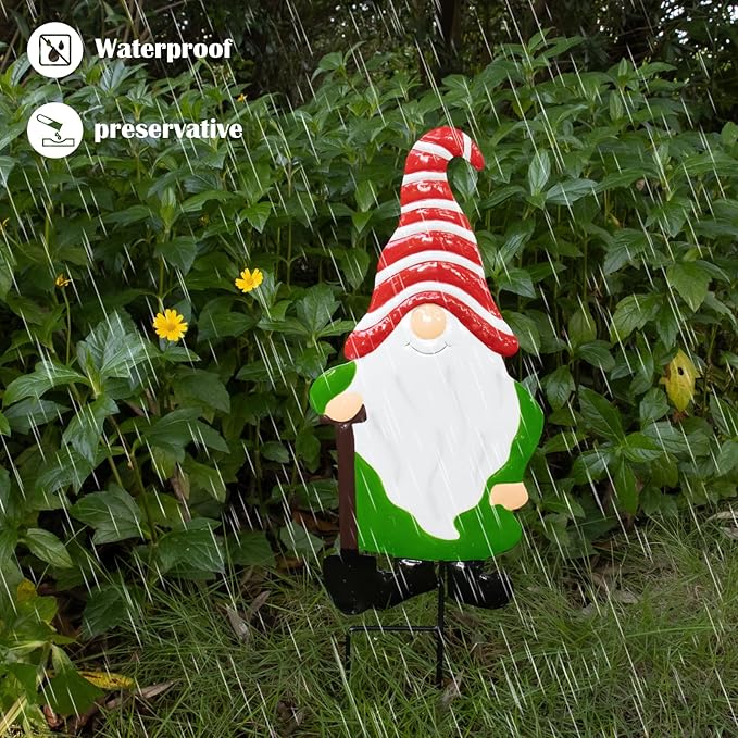 Metal Yard Signs Decor for Rust Prevention, Yard Stakes with Gnomes for Outside Garden Yard Lawn Porch Holiday Party(Red)
