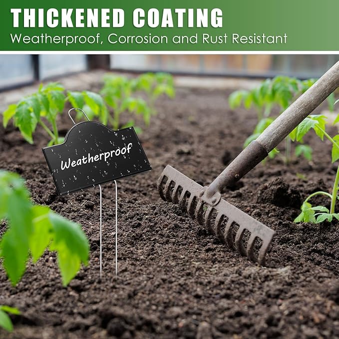 Landhoow 12 Pack Extra Large Metal Plant Labels 6" x 4" with 11'' Stake Stainless Steel Garden Markers Waterproof Memorial Plaques Weatherproof Plant Sign for Vegetable Herb Flower Greenhouse Outdoor