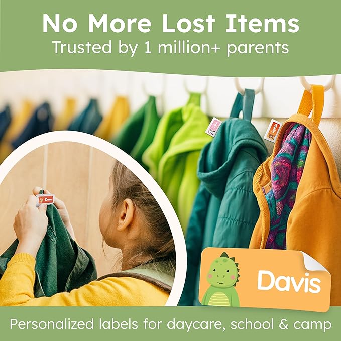 Personalized Name Labels for Kids (70 Labels) - Durable & Waterproof Custom Name Stickers for Clothing Tags, School Supplies, Camp & Daycare - Gears (1.2”x0.5”)