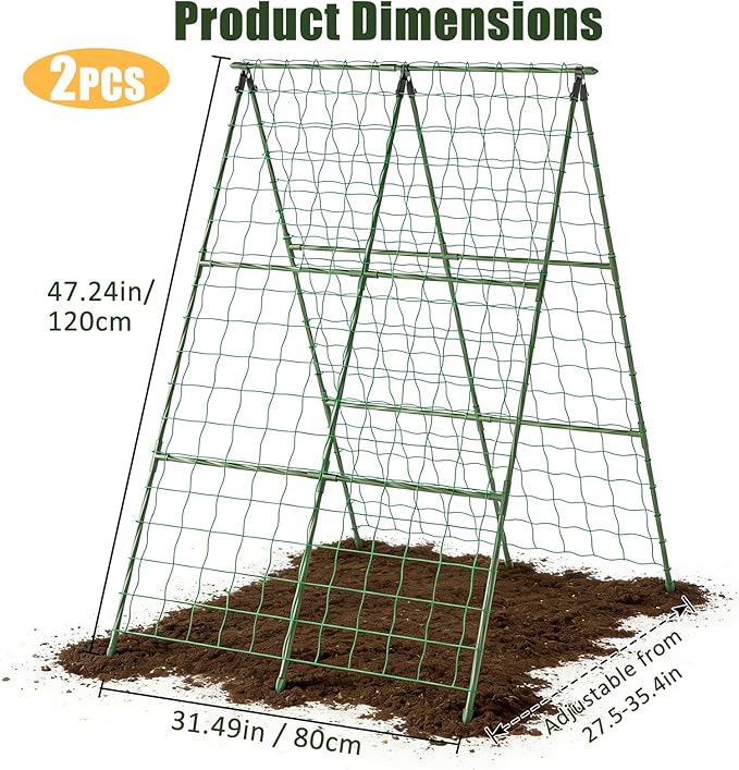Miory Cucumber Trellis, 32"x48" 2 Pack A-Frame Trellis for Raised Bed, Garden Trellis for Climbing Plants Outdoor, Plant Support for Vegetables Vines