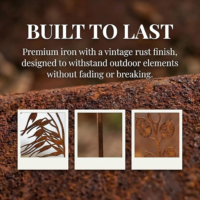 9PCS Metal Garden Stakes Decorative Flower Plant Stakes, Rustic Iron Yard Art Plant Picks for Outdoor Indoor Planters, Succulent Pot Decor, Lawn Patio Garden Ornaments, Gift for Garden Lovers